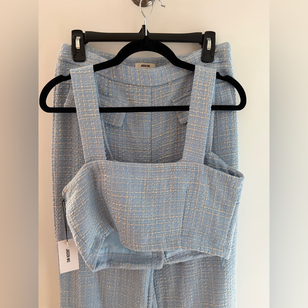 Jason Wu Light Blue Tweed Style Pant & Crop Top set - Picture 4 of 6